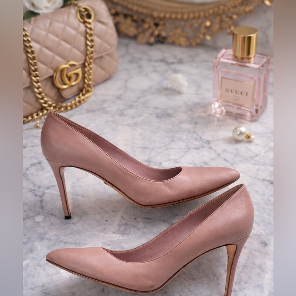 Gucci Dusty Pink Leather Stiletto Pumps Size 40 Alessandro Michele Pointed Toe